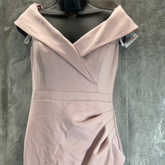 XSCAPE Women's Blush Pink Off-The-Shoulder Sweetheart Neck Ruched Gown SZ 6 - Picture 4 of 14